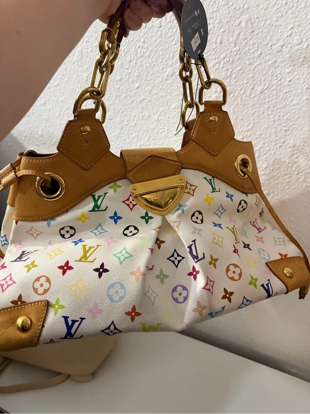AUTHENTIC Louis Vuitton Multicolor Monogram White Canvas Shoulder Bag (CHIP)